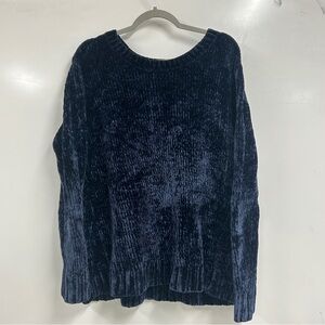 0323 Orvis Women’s Navy Blue Chenille Crew Neck Pullover Sweater Size L